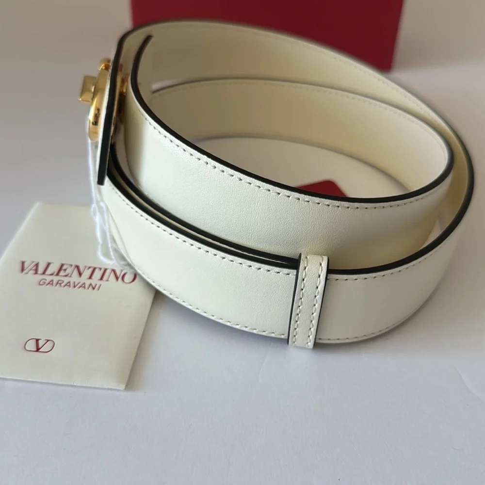 Valentino Garavani Belt VLOGO Locker Buckle Leather Ivory 90/36